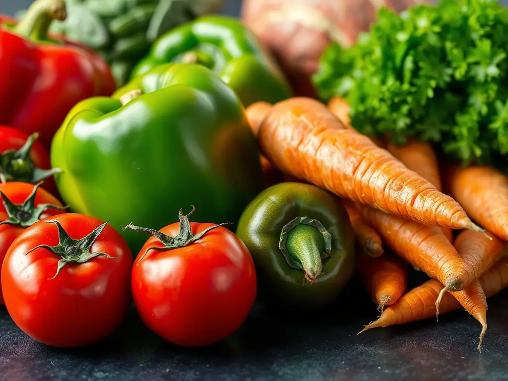 A close-up shot of a variety of fresh vegetables, such as bell peppers, onions, mushrooms, and tomatoes, arranged neatly in separate containers, ready to be used as pizza toppings at Pizza 73.