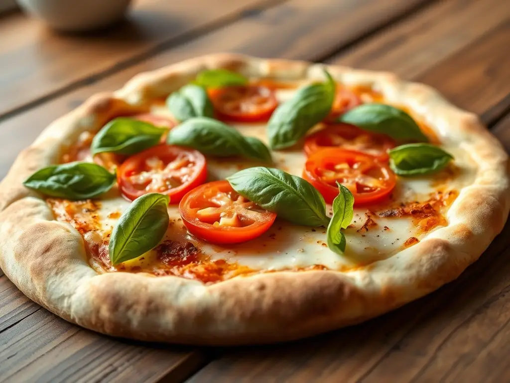 A vibrant image of a Pizza 73 'Mediterranean' pizza, highlighting its feta cheese, olives, sun-dried tomatoes, and spinach on a thin crust.